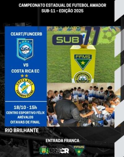 Imagem da notícia Costa Rica enfrenta Ceart/Funcerb pelas oitavas de final do Estadual Sub-11 neste sábado